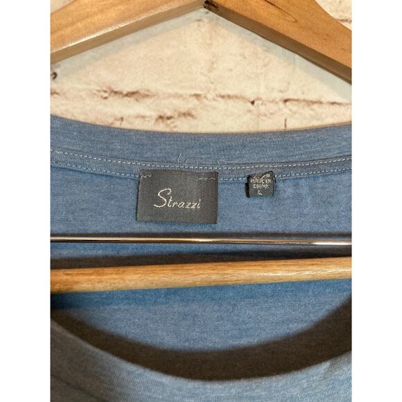 Strazzi Tunic Top Womens Large Slate Blue Asymmetric Hem Artsy Lagenlook Stretch - Picture 11 of 13